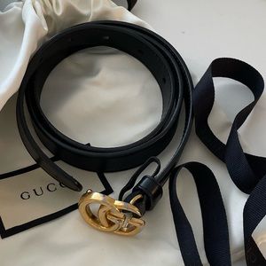 LEATHER BELT WITH DOUBLE G BUCKLE 75 Black